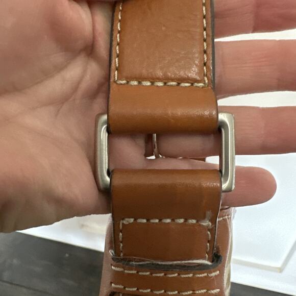 Michael Kors Saddle Brown Leather Medium Hobo Shoulder Bag Tote Jacquard Canvas - Picture 4 of 11